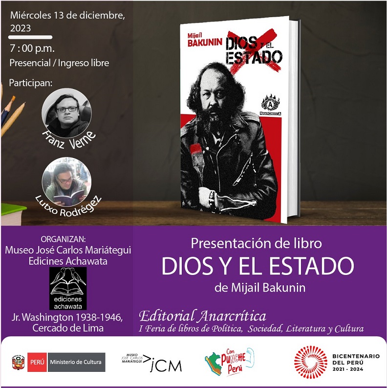 Presentación de libro Dios y el Estado de Mijail Bakunin.