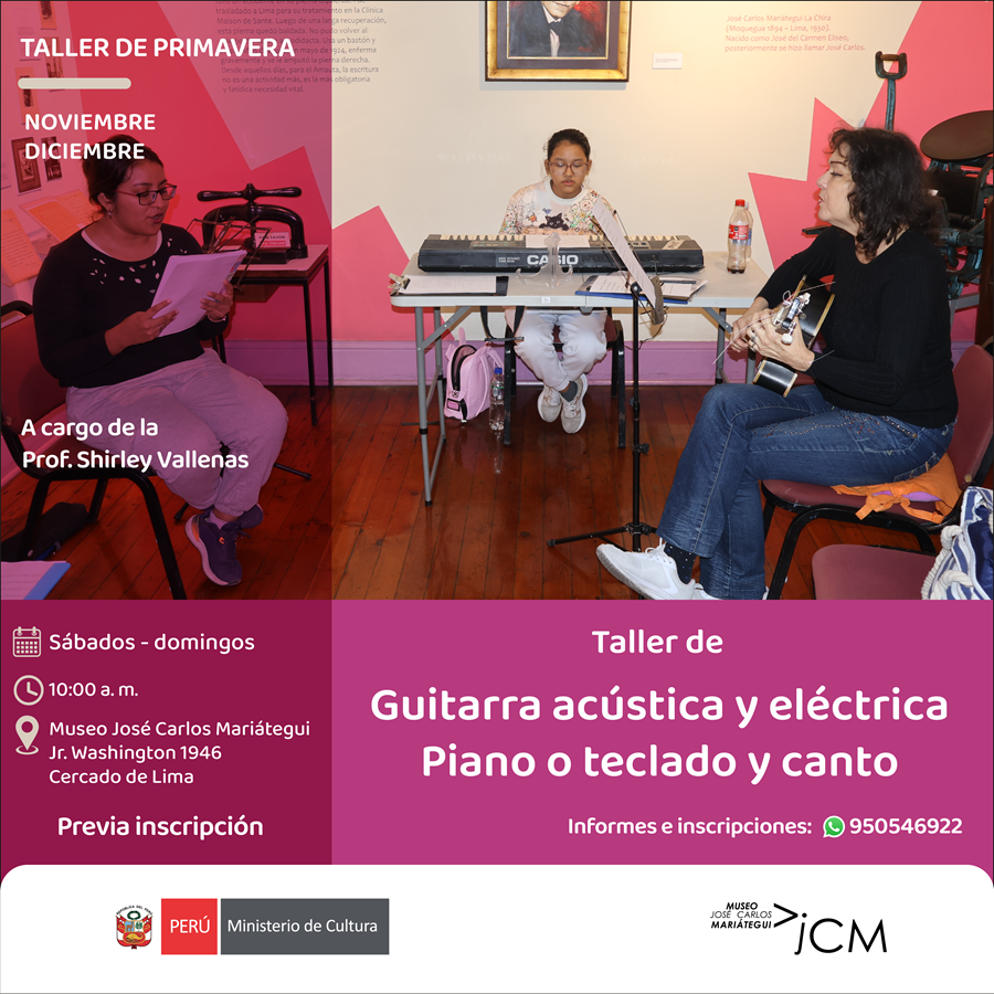 Taller guitarra acústica, Piano o teclado y canto. A cargo de la profesora Shirley Vallenas Buenos