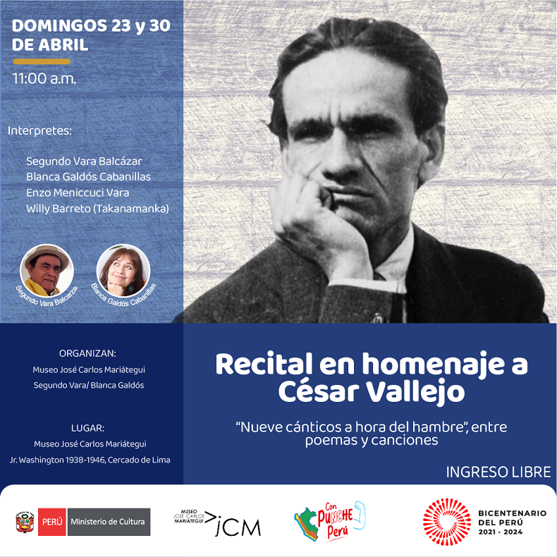 Recital en homenaje a César Vallejo. “Nueve cánticos a hora del hambre”, entre poemas y canciones 