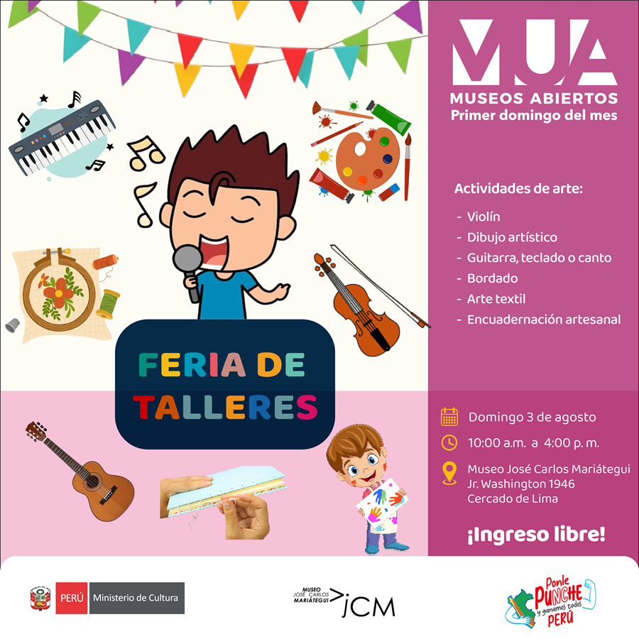 Museos Abiertos. Feria de talleres: violín, dibujo artístico, guitarra, teclado o canto, bordado, arte textil y encuadernación artesanal