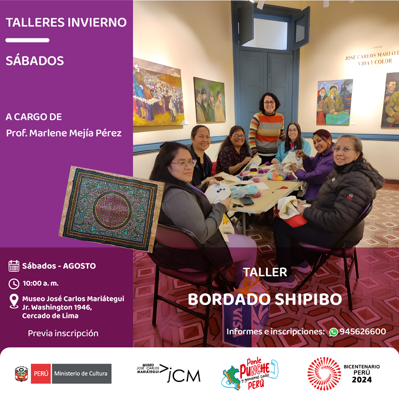 Taller bordado shipibo. A cargo de la profesora: Marlene Mejía Pérez.