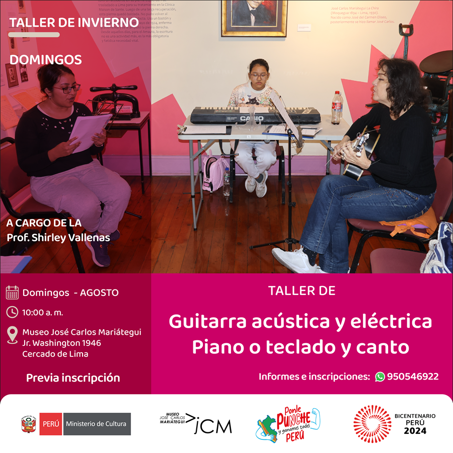 Taller guitarra acústica, Piano o teclado y canto. A cargo de la profesora Shirley Vallenas Buenos