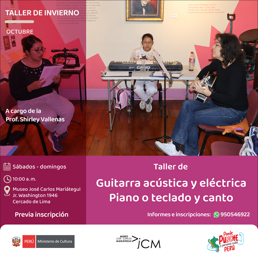 Taller guitarra acústica, Piano o teclado y canto. A cargo de la profesora Shirley Vallenas Buenos