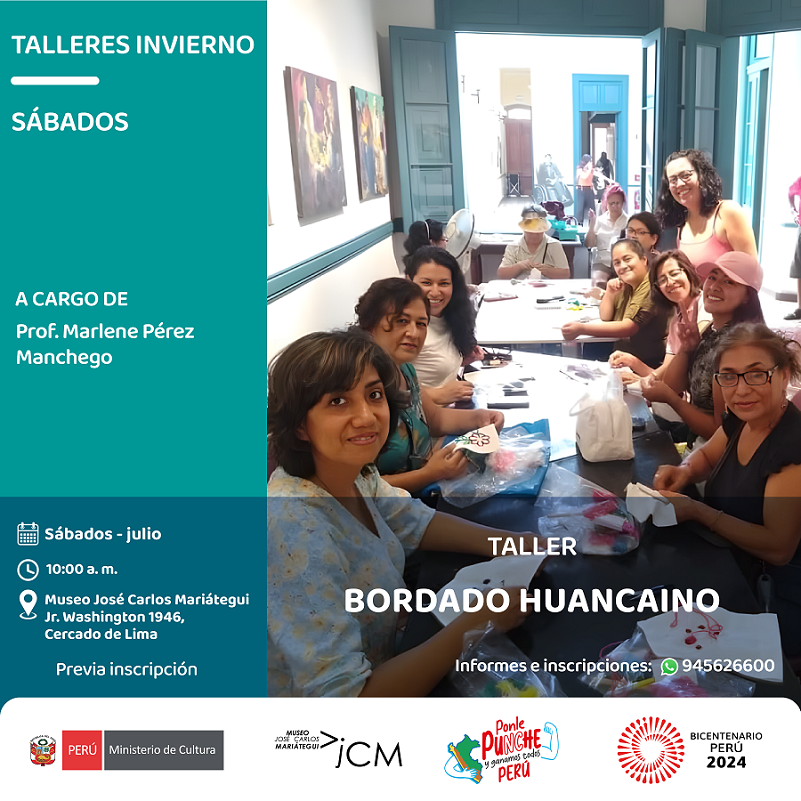 Taller bordado huancaíno. A cargo de la profesora: Marlene Mejía Pérez