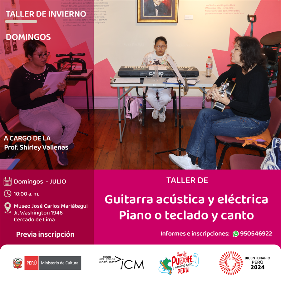 Taller guitarra acústica, Piano o teclado y canto. A cargo de la profesora Shirley Vallenas Buenos