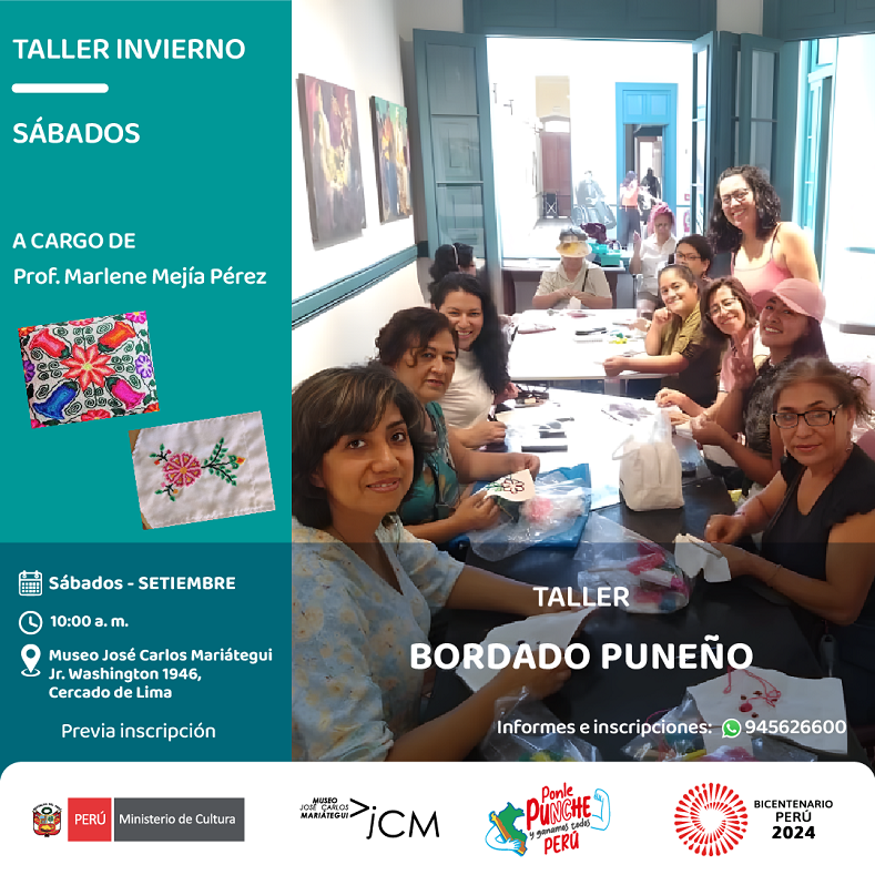 Taller bordado puneño. A cargo de la profesora: Marlene Mejía Pérez.