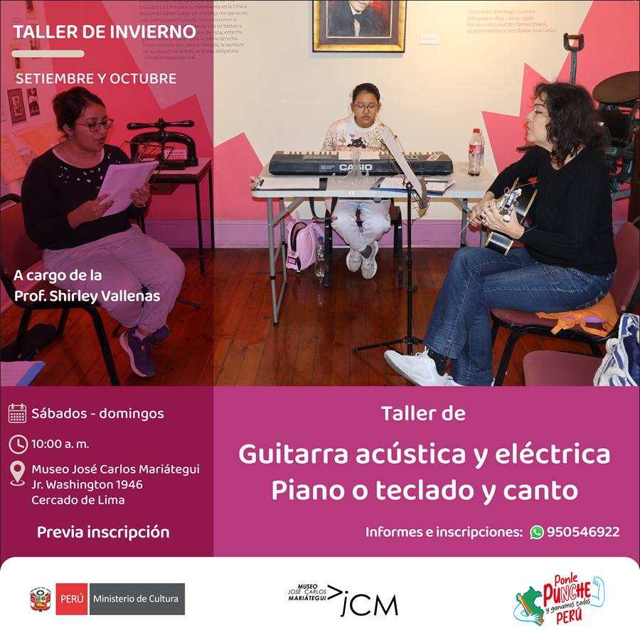 Taller guitarra acústica, Piano o teclado y canto. A cargo de la profesora Shirley Vallenas Buenos